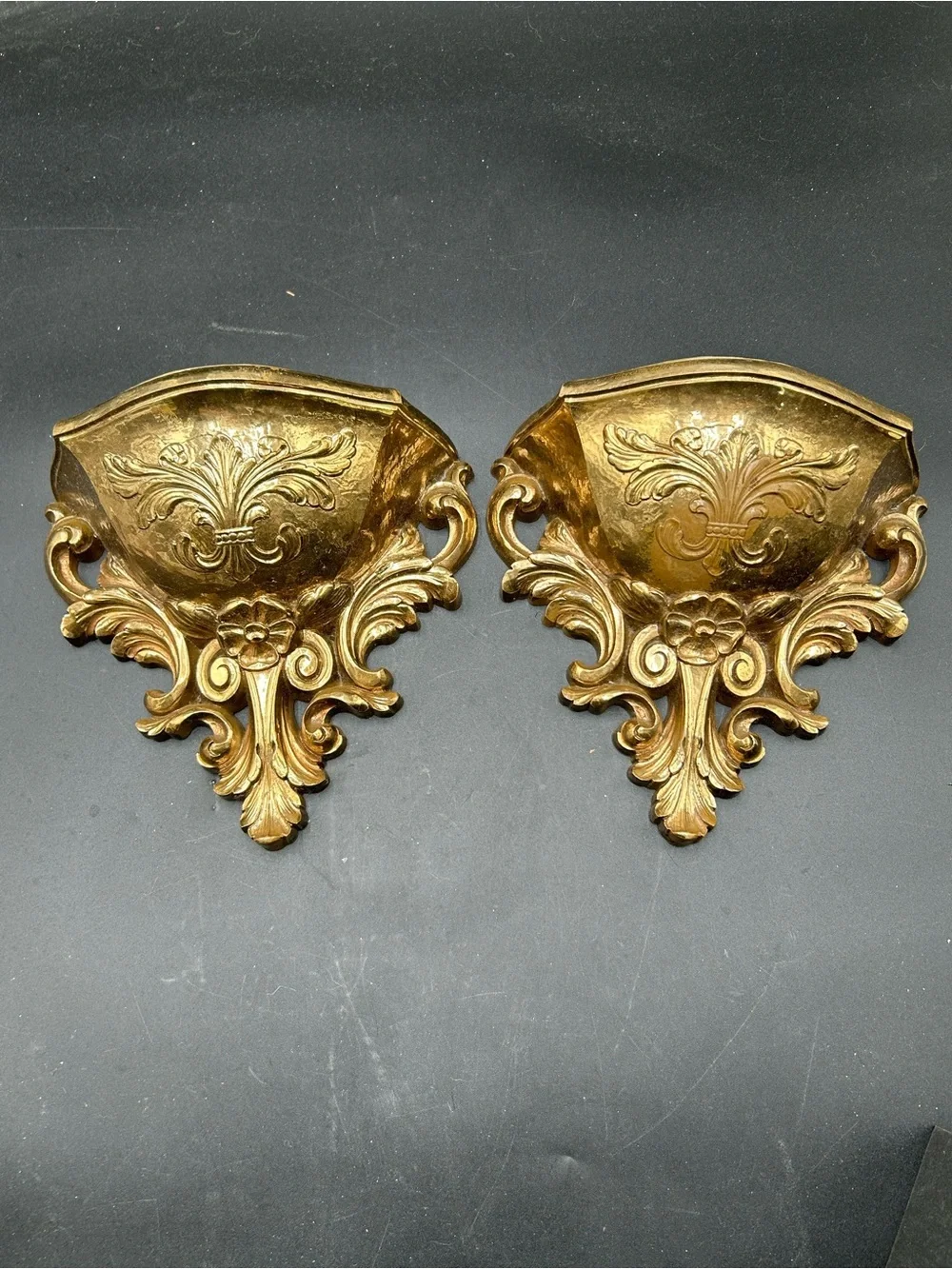 Vintage Homco 6050 gold planter Hollywood regency wall pocket